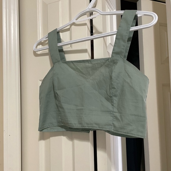 PLT Sage Green Woven Wrap Skirt and Crop Top Set - Picture 8 of 9